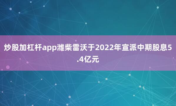 炒股加杠杆app潍柴雷沃于2022年宣派中期股息5.4亿元